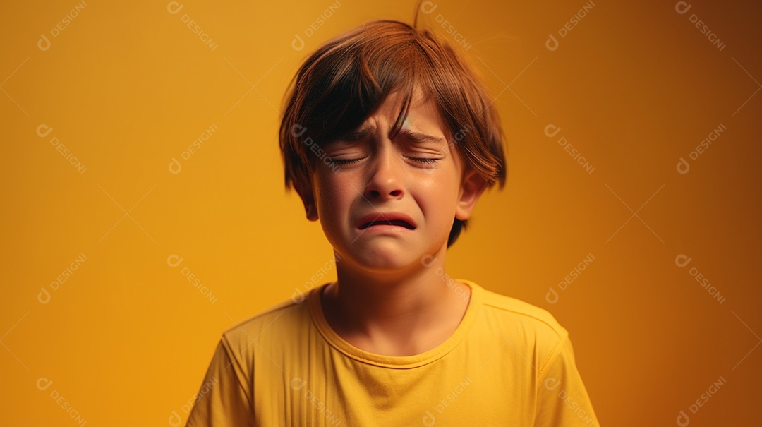 Menino garoto chorando isolado no fundo colorido