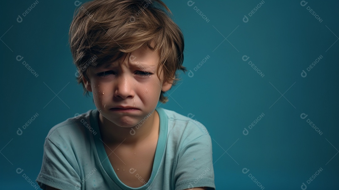 Menino garoto chorando isolado no fundo colorido