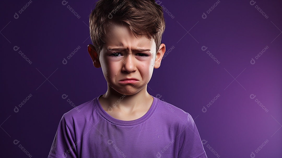 Menino garoto chorando isolado no fundo colorido