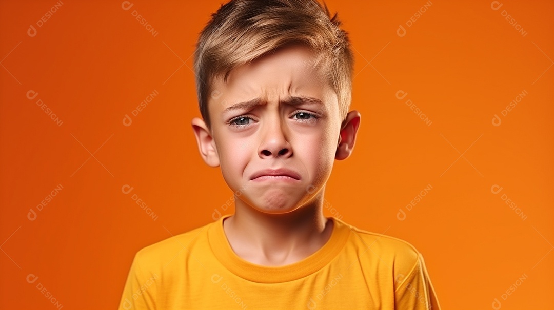 Menino garoto chorando isolado no fundo colorido