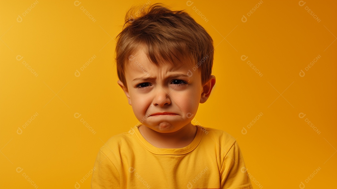 Garoto feliz isolado no fundo do estúdio