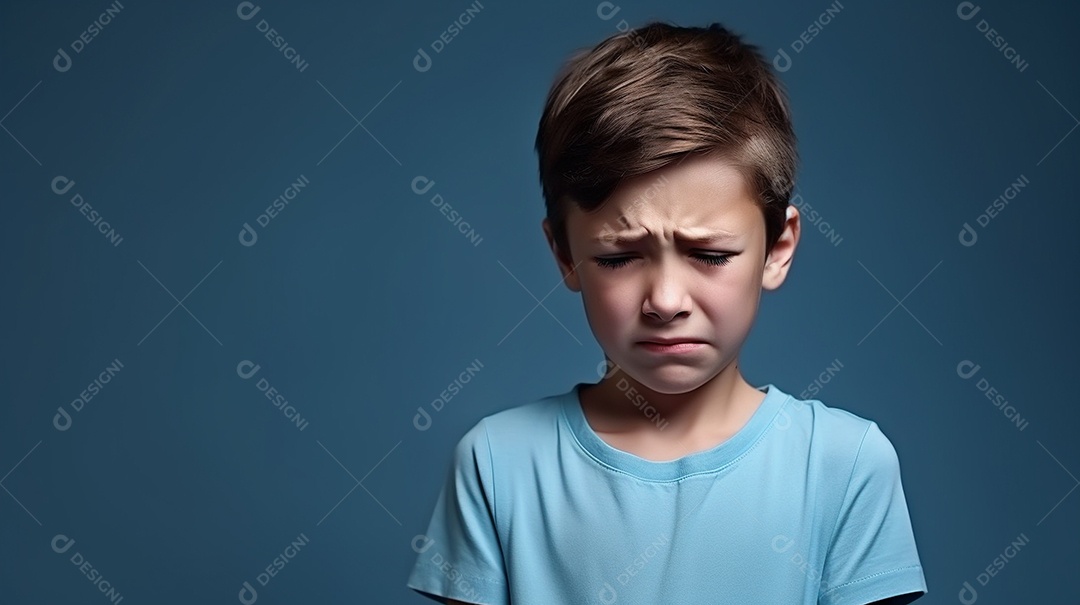 Garoto feliz isolado no fundo do estúdio