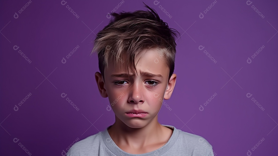 Garoto feliz isolado no fundo do estúdio