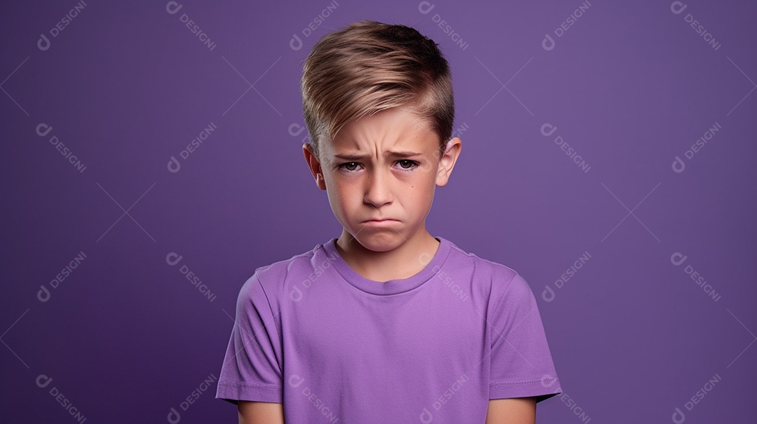 Garoto feliz isolado no fundo do estúdio