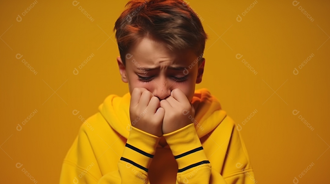 Garoto feliz isolado no fundo do estúdio