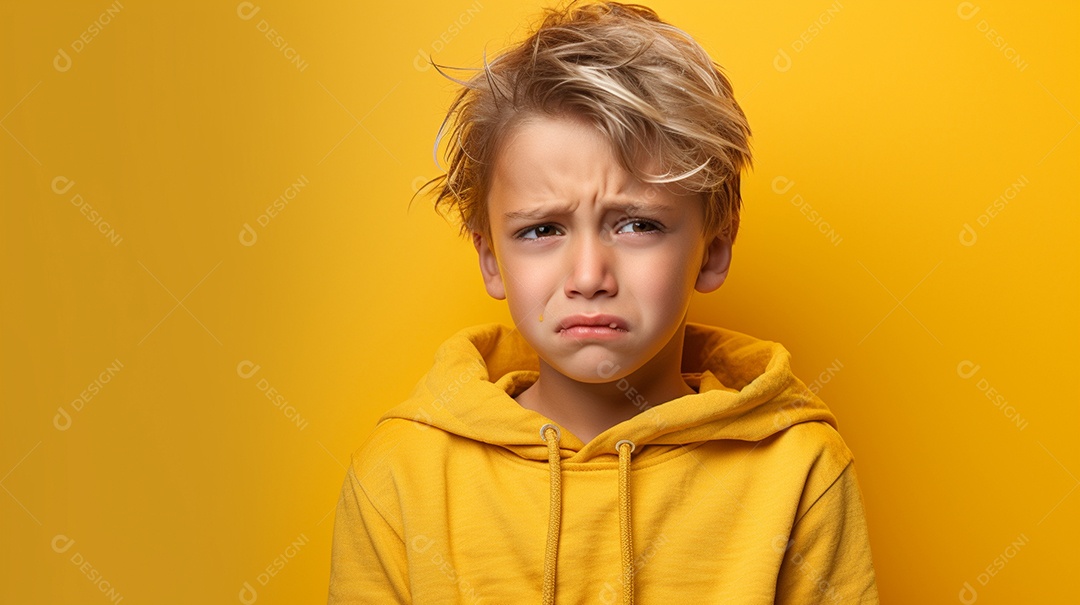 Garoto feliz isolado no fundo do estúdio