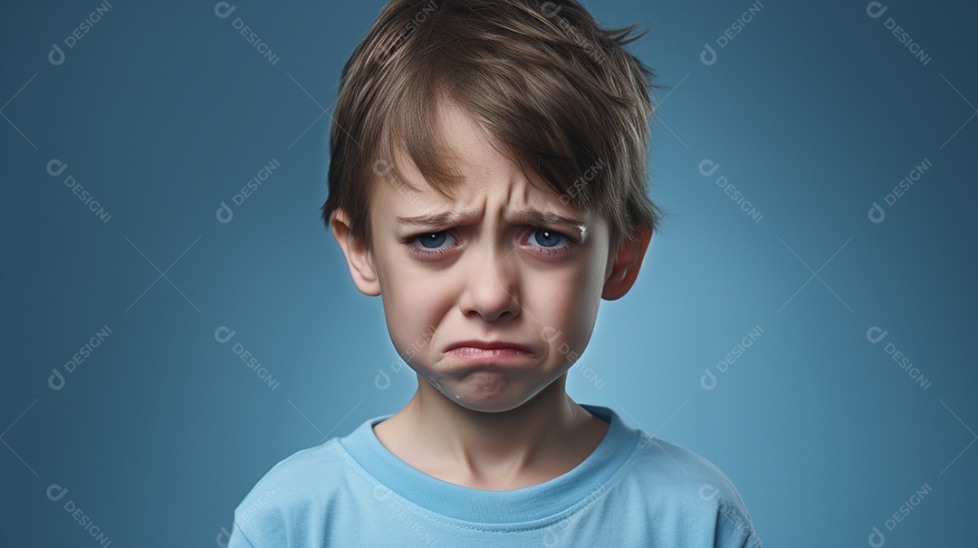 Garoto feliz isolado no fundo do estúdio