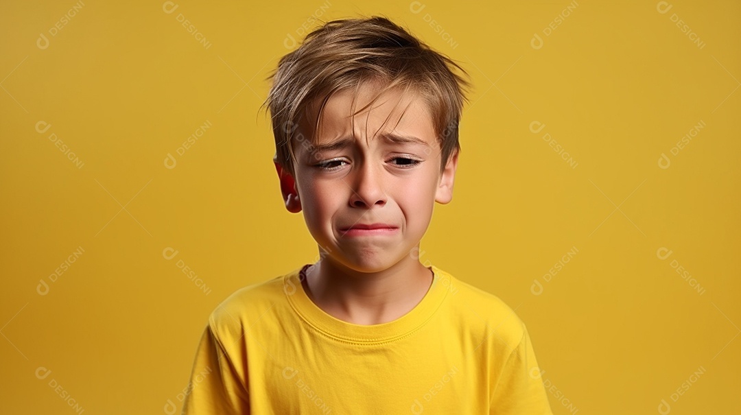 Garoto feliz isolado no fundo do estúdio