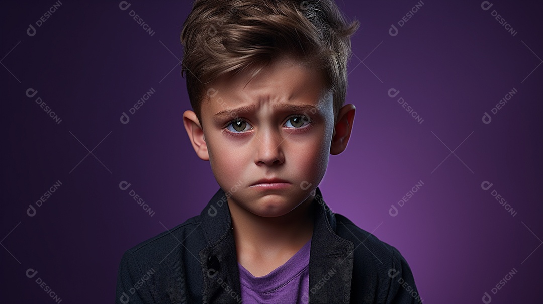 Garoto feliz isolado no fundo do estúdio