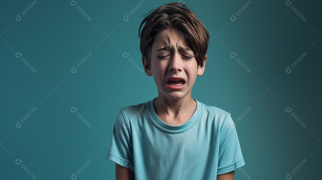 Chora menino garoto isolado no fundo do estúdio