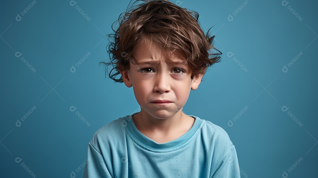 Chora menino garoto isolado no fundo do estúdio