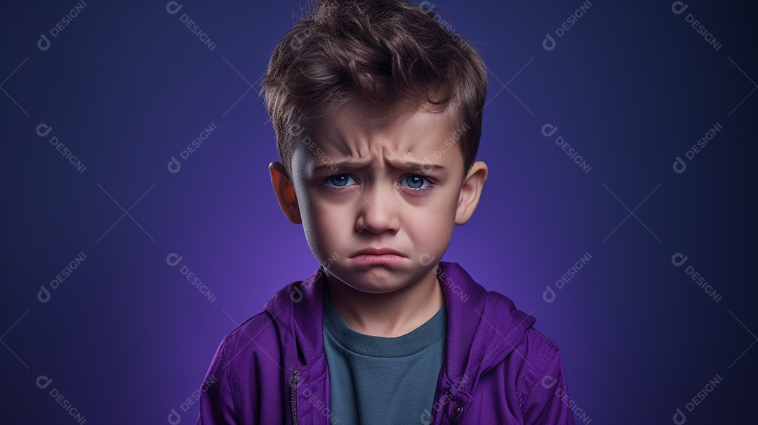Chora menino garoto isolado no fundo do estúdio