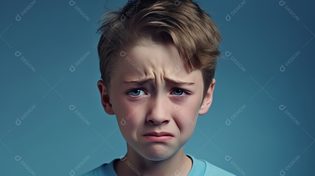 Chora menino garoto isolado no fundo do estúdio