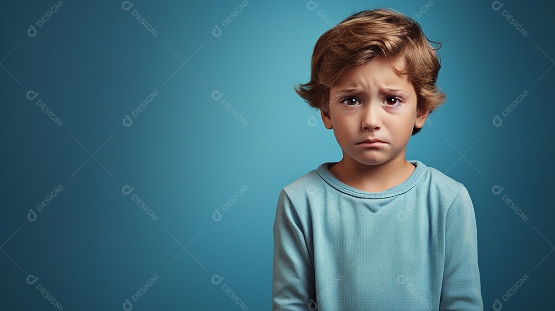 Chora menino garoto isolado no fundo do estúdio