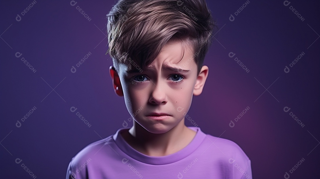 Chora menino garoto isolado no fundo do estúdio