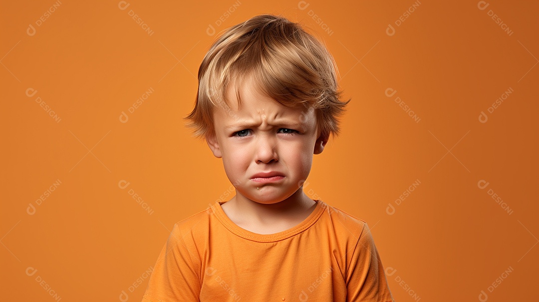 Chora menino garoto isolado no fundo do estúdio