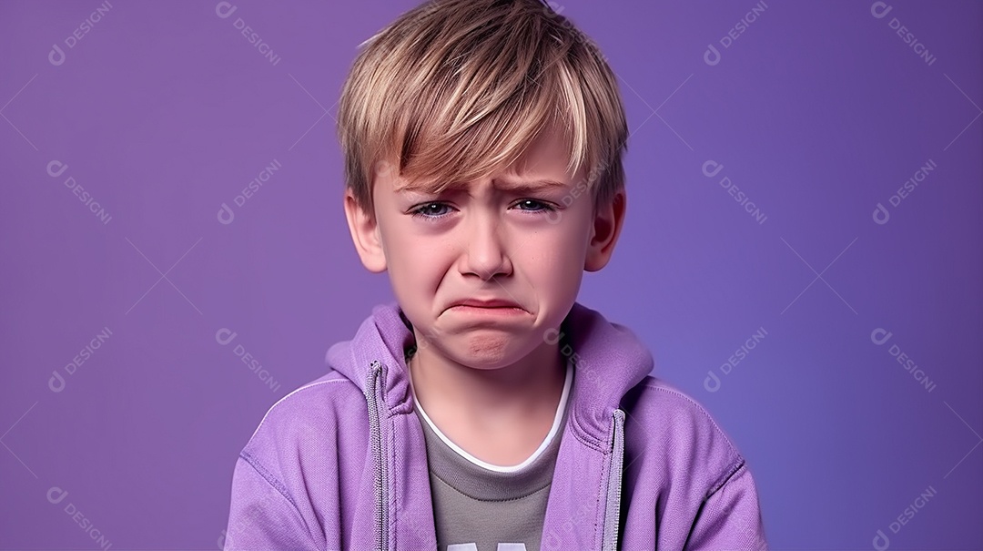 Chora menino garoto isolado no fundo do estúdio