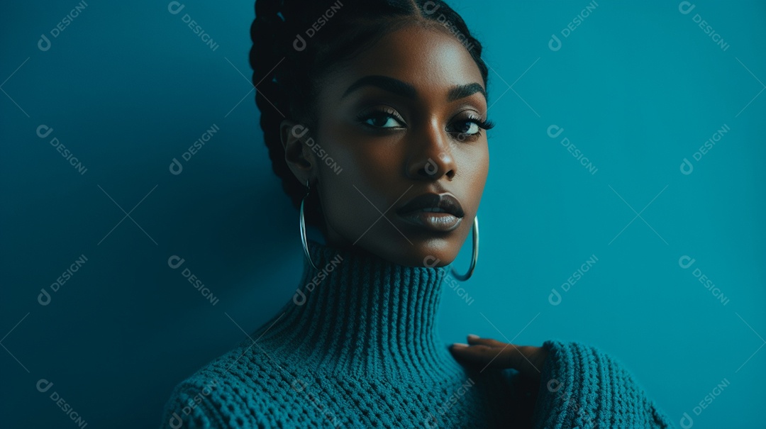 Linda mulher negra com suéter de lã