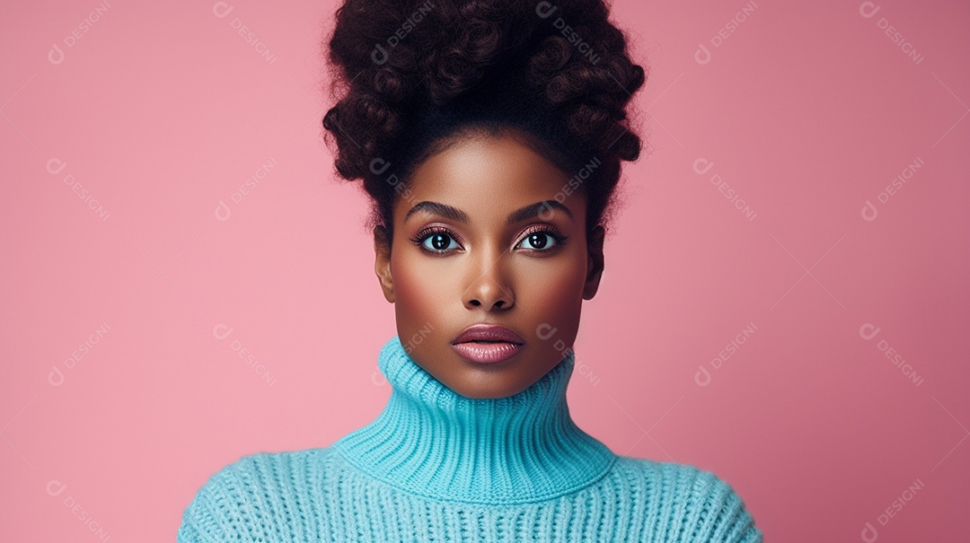 Linda mulher negra com suéter de lã