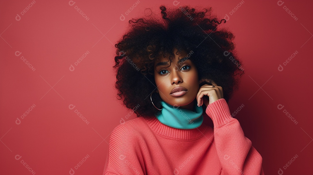 Linda mulher negra com suéter de lã