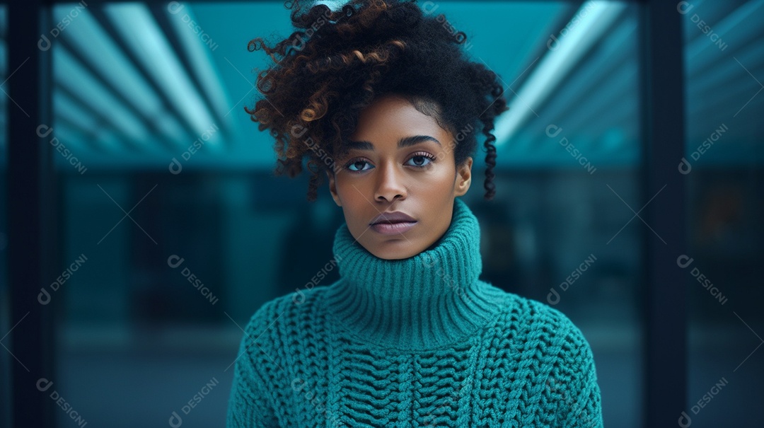 Linda mulher negra com suéter de lã