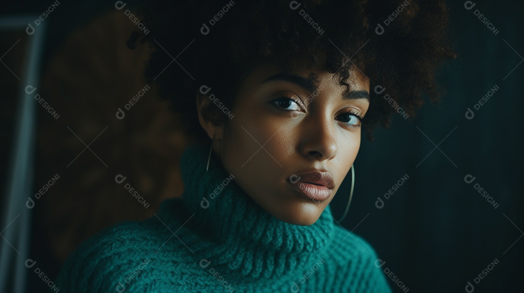 Linda mulher negra com suéter de lã