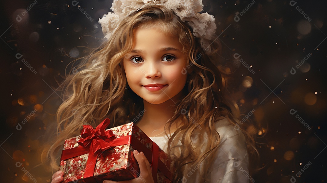 Retrato de uma menina bonitinha com uma caixa de presente