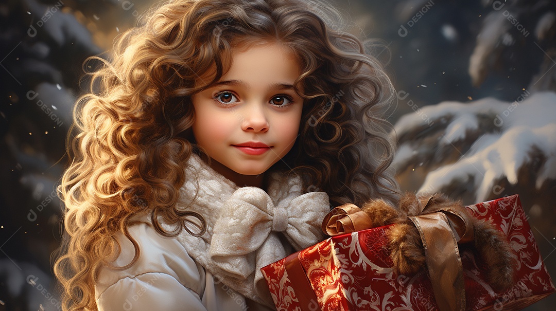 Retrato de uma menina bonitinha com uma caixa de presente