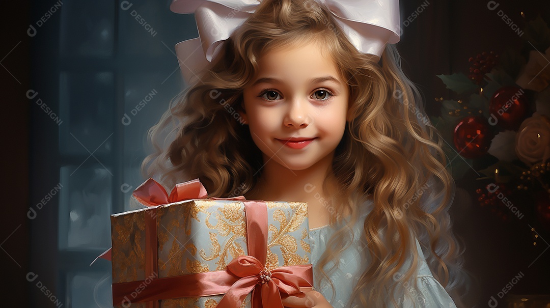 Retrato de uma menina bonitinha com uma caixa de presente