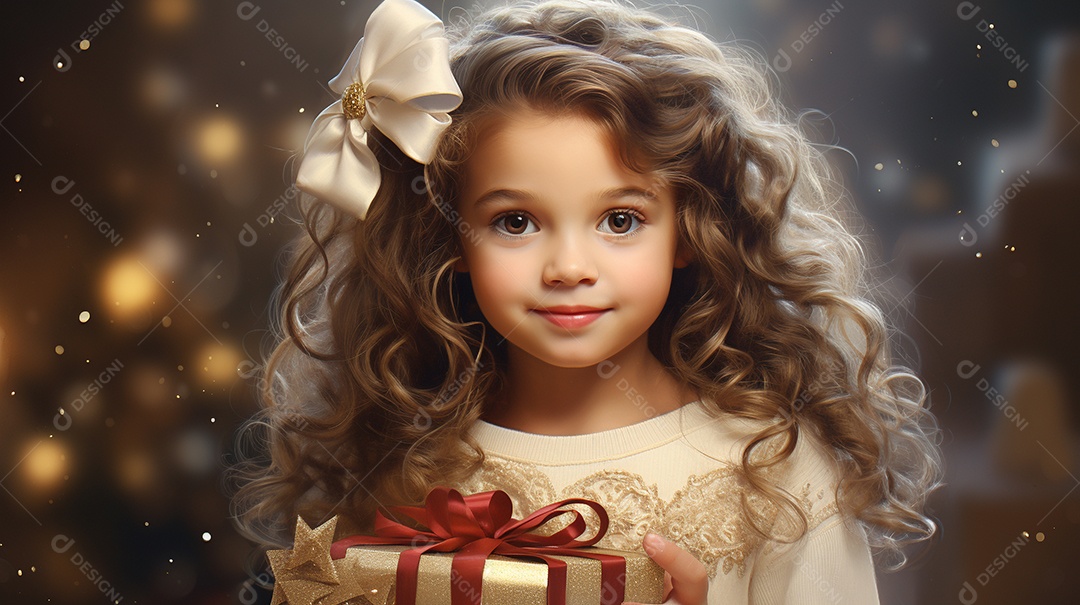 Retrato de uma menina bonitinha com uma caixa de presente