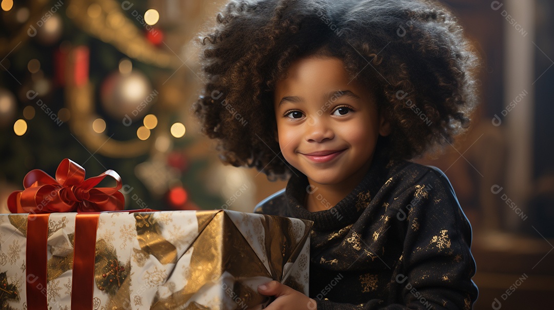 Retrato de uma menina bonitinha com uma caixa de presente