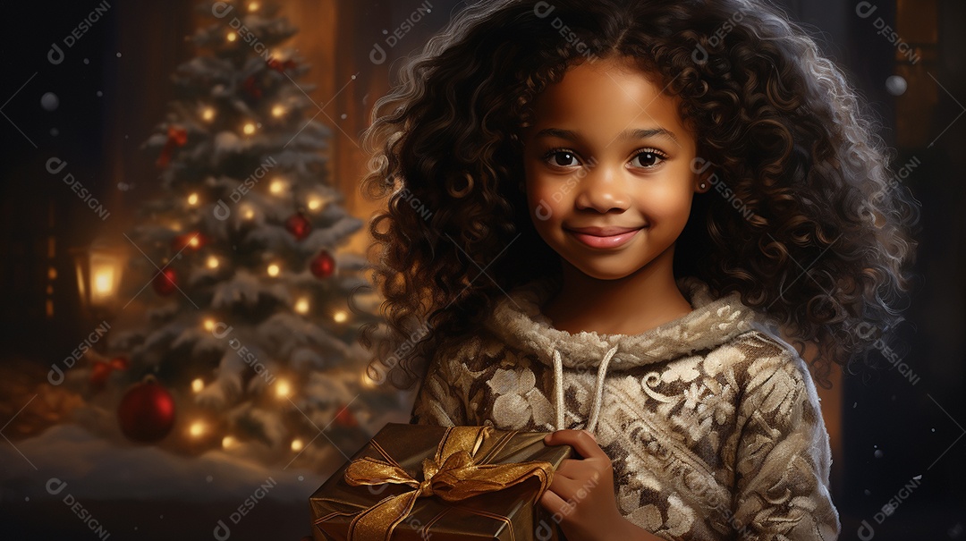 Retrato de uma menina bonitinha com uma caixa de presente