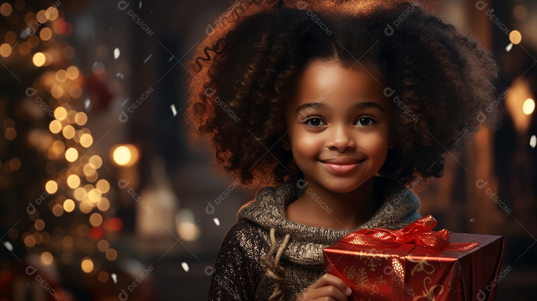 Retrato de uma menina bonitinha com uma caixa de presente