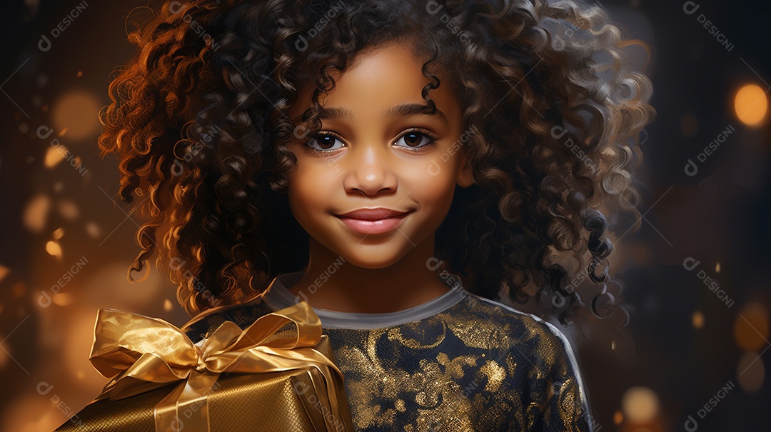 Retrato de uma menina bonitinha com uma caixa de presente