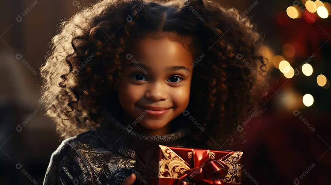 Retrato de uma menina bonitinha com uma caixa de presente