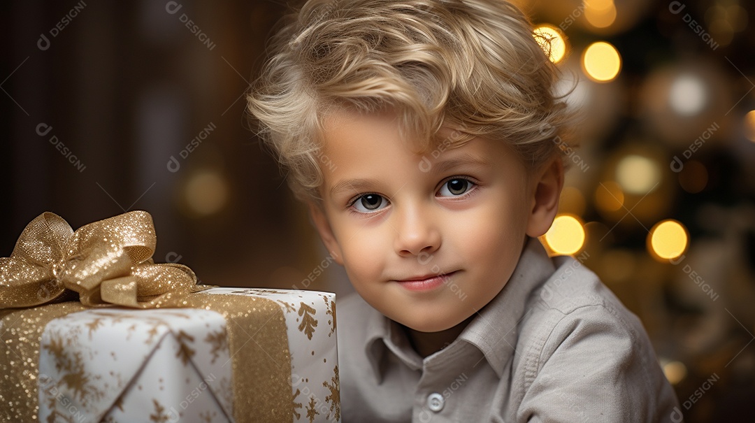 Retrato de um menino bonitinho com uma caixa de presente