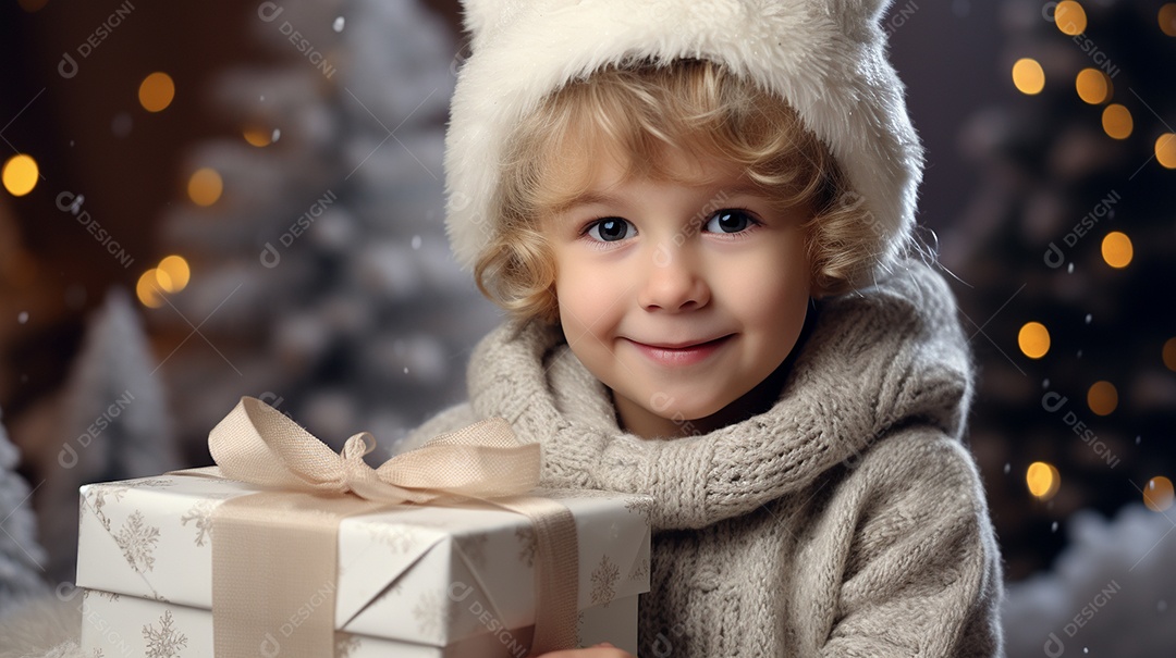 Retrato de um menino bonitinho com uma caixa de presente