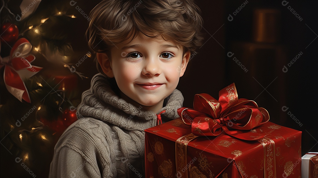 Retrato de um menino bonitinho com uma caixa de presente