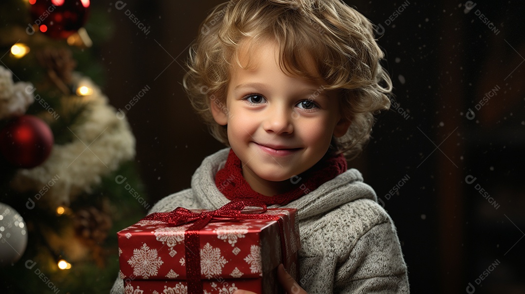 Retrato de um menino bonitinho com uma caixa de presente