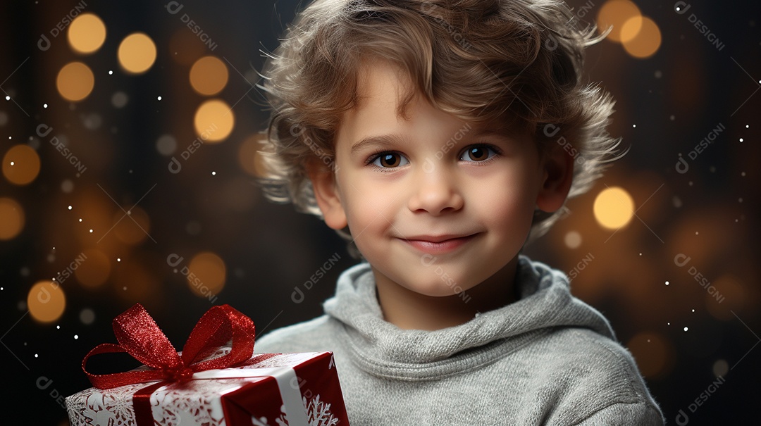Retrato de um menino bonitinho com uma caixa de presente