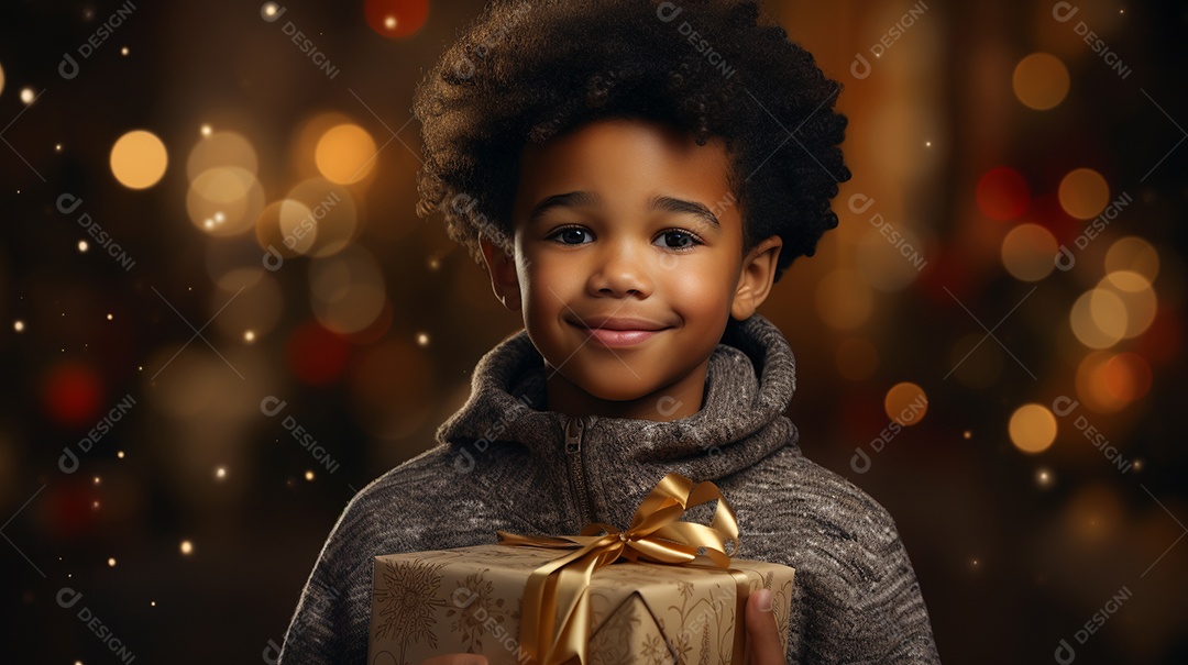 Retrato de um menino bonitinho com uma caixa de presente