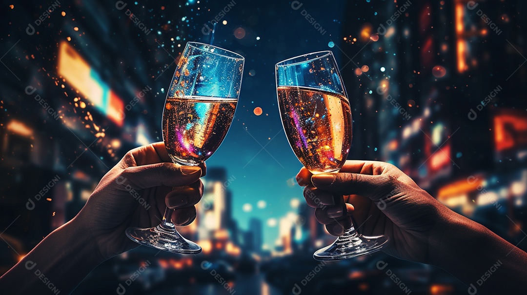 Duas mãos segurando taças de champanhe