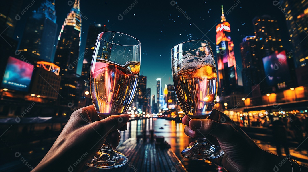 Duas mãos segurando taças de champanhe