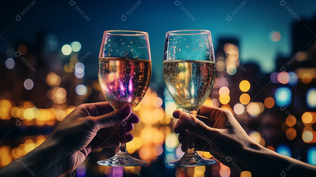 Duas mãos segurando taças de champanhe