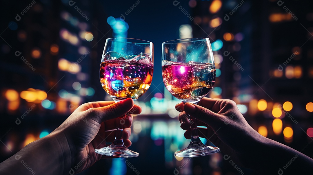 Duas mãos segurando taças de champanhe