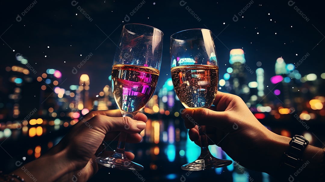 Duas mãos segurando taças de champanhe