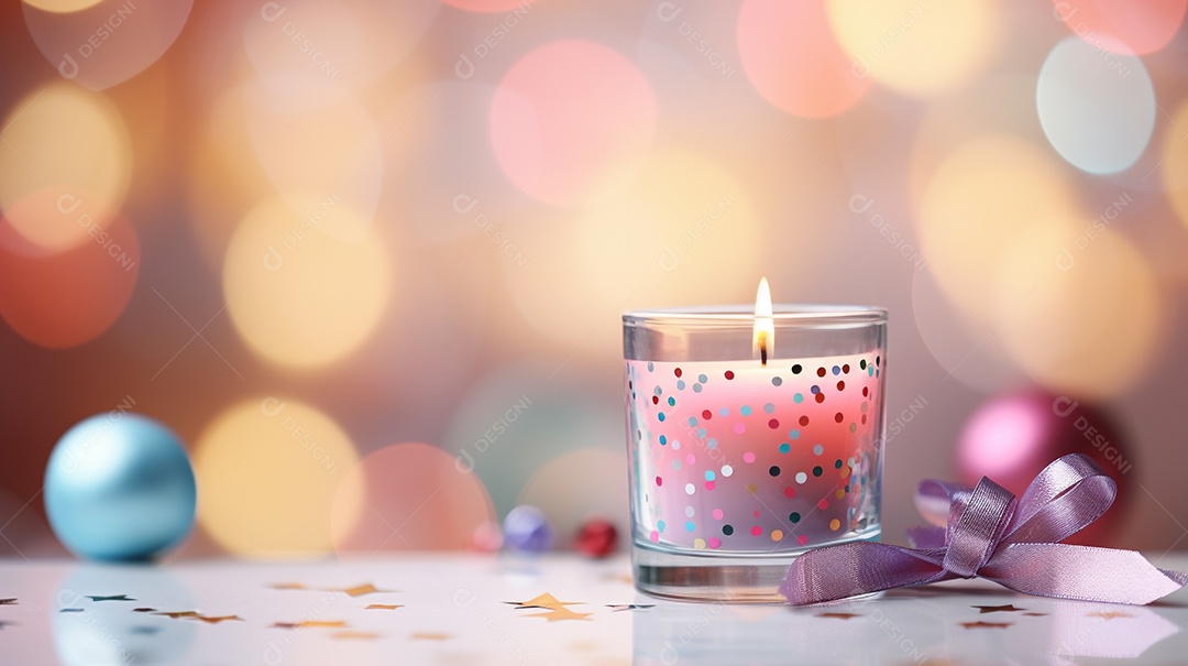 Vela acesa em vidro no fundo bokeh