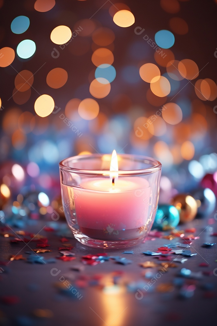Vela acesa em vidro no fundo bokeh