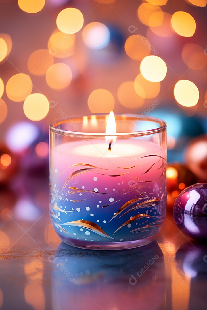 Vela acesa em vidro no fundo bokeh