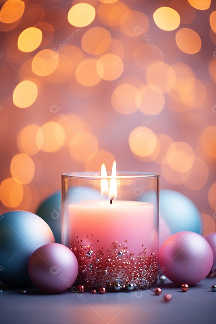 Vela acesa em vidro no fundo bokeh